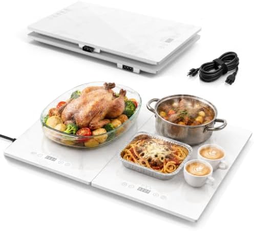 Modular electric warming tray, marble & silver