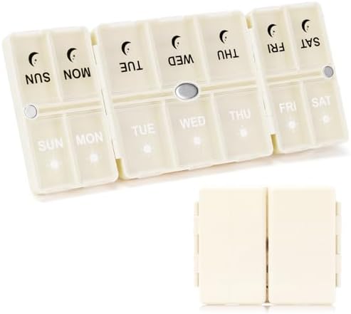 Travel pill organizer, 14 compartments, beige
