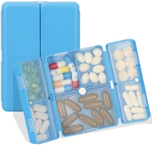 Travel pill organizer, 7 compartments, blue